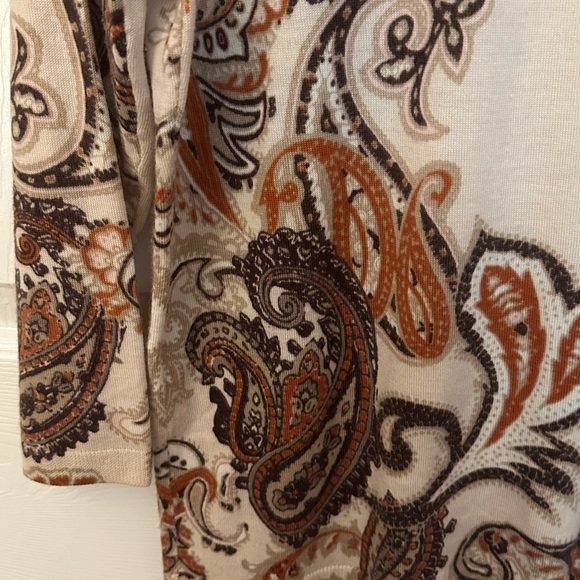 Talbots Cream and Brown Paisley Sweater Pure Merino Wool - Picture 8 of 13
